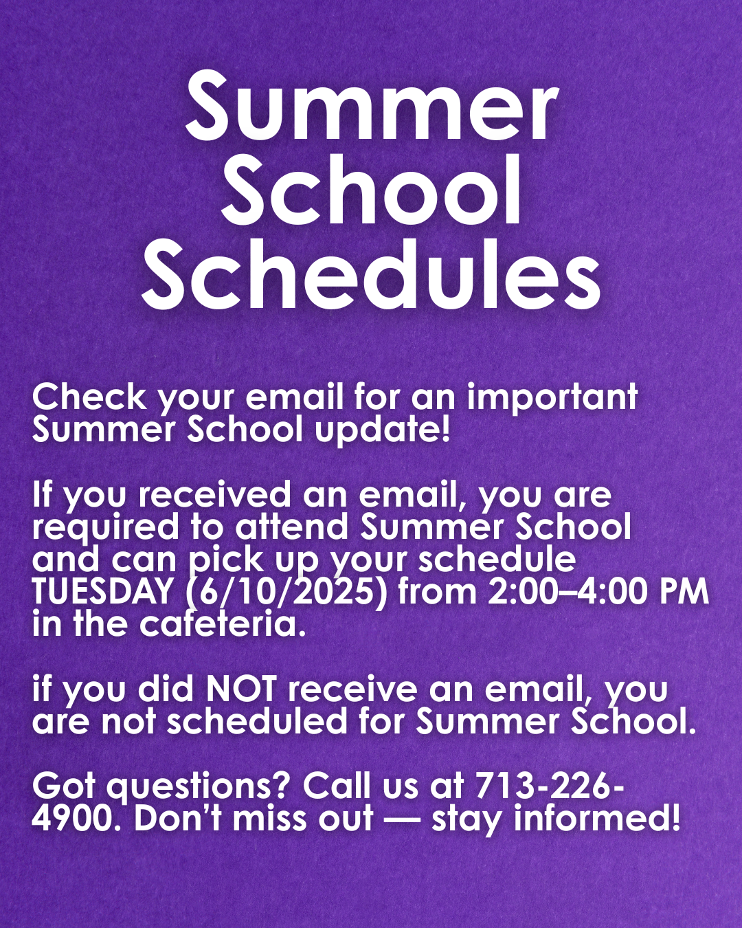 Schedules! Schedules!